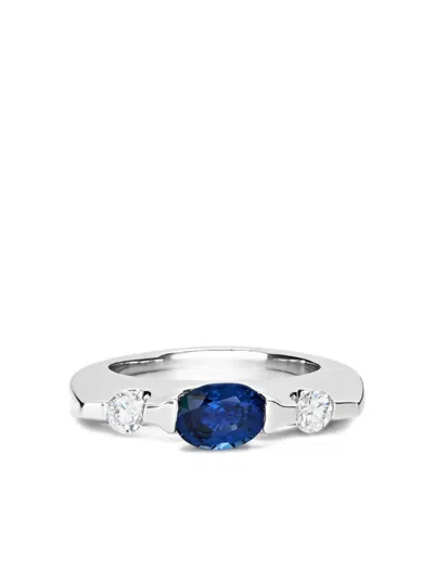 Jewels Aficionado 18k White Gold Sapphire And Diamond Ring In Silver