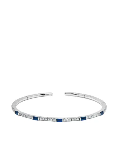 Jewels Aficionado 18k White Gold Sapphire Diamond Cuff In Metallic
