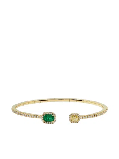 Jewels Aficionado 18k Yellow Gold Diamond And Emerald Bangle Bracelet
