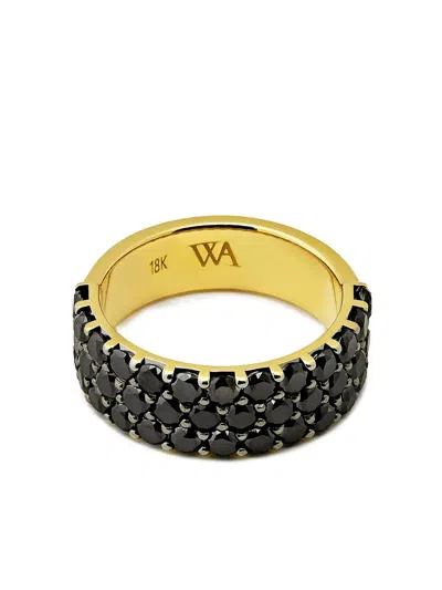 Jewels Aficionado 18k Yellow Gold Diamond Three-row Ring In Black