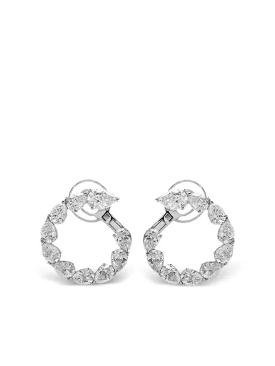 Jewels Aficionado 18kt White Gold Diamond Hoop Earrings In Silver