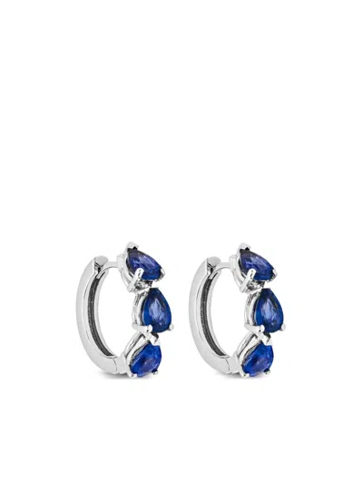Jewels Aficionado 18kt White Gold Huggies Sapphire Earrings In 银色