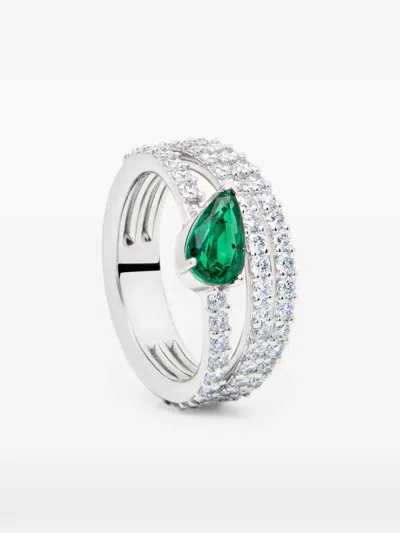 Jewels Aficionado Diamond And Emerald Ring In Metallic