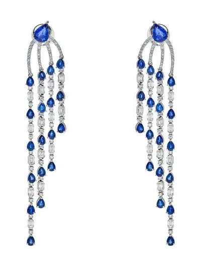 Pre-owned Jewels Aficionado Diamond And Sapphire Chandelier Earrings In Silver