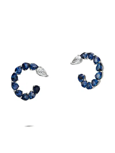 Pre-owned Jewels Aficionado Sapphire And Diamond Hoop Earrings In Silver