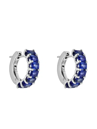 Pre-owned Jewels Aficionado Sapphire Hoop Earrings In Silver