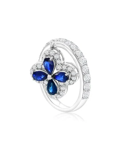 Jewels By Viomo 14k 2.47 Ct. Tw. Diamond & Sapphire Dangle Flower Ring In Blue