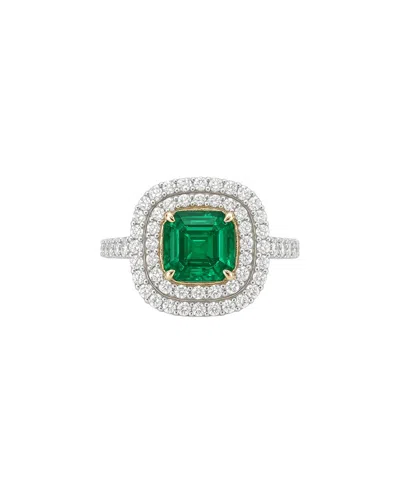Jewels By Viomo 18k 1.42 Ct. Tw. Diamond & Emerald Double Row Halo Ring In Multi