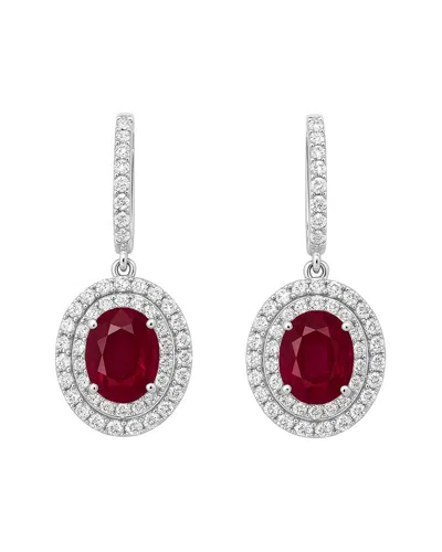 Jewels By Viomo 18k 3.78 Ct. Tw. Diamond & Ruby Drop Halo Earrings In Red