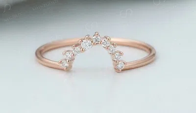 Pre-owned Jewels Empire Curved Mini Stone Wedding Anniversary Ring 0.15 Ct Round Diamond 18k Rose Gold In F - G