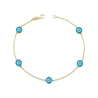 Jewelsty Fine Jewelry Women's Blue / Gold Solid Gold Large Ocean Blue Evil Eye Bracelet