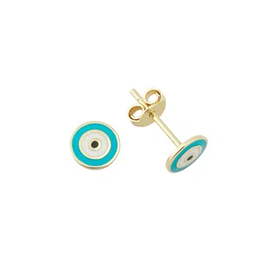 Jewelsty Fine Jewelry Women's Blue / Gold Solid Gold Mini Turquoise Evil Eye Studs In Multi