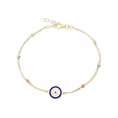 Jewelsty Fine Jewelry Women's Gold / Blue Double Chain Navy Blue Evil Eye Bracelet