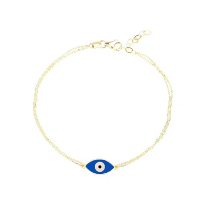 Jewelsty Fine Jewelry Women's Gold / Blue Solid Gold Double Chain Navy Blue Evil Eye Bracelet