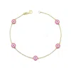 Jewelsty Fine Jewelry Women's Gold / Pink / Purple Solid Gold Large Royal Pink Evil Eye Bracelet