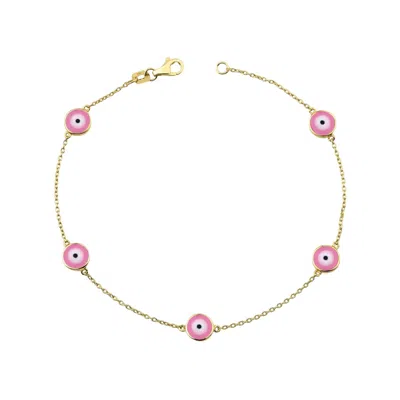 Jewelsty Fine Jewelry Women's Gold / Pink / Purple Solid Gold Large Royal Pink Evil Eye Bracelet