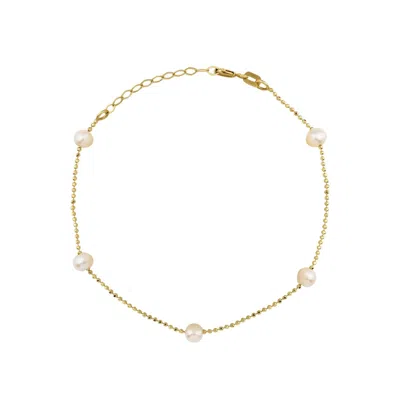 Jewelsty Fine Jewelry Women's Gold / White Solid Gold Pearl Station Bracelet