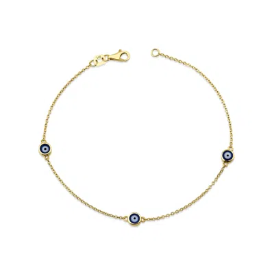 Jewelsty Fine Jewelry Women's Navy Blue Evil Eye Bracelet, Solid Gold Three Evil Eye Bracelet, Double Sided Eye Bracelet, In Gray