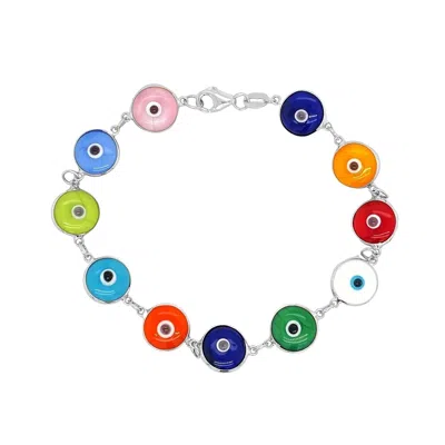 Jewelsty Fine Jewelry Women's Silver Multicolor Eternal Evil Eye Bracelet
