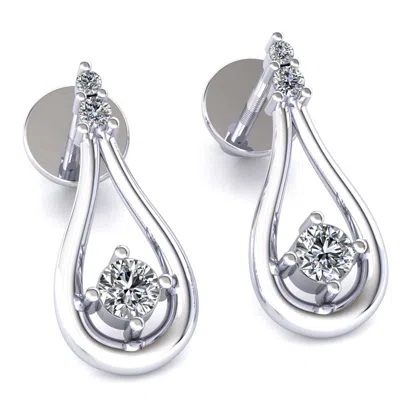 Pre-owned Jewelwesell 0.15carat Genuine Round Cut Diamond Ladies Teardrop 3-stones Earrings 14k Gold