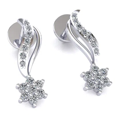 Pre-owned Jewelwesell 0.15ct Round Cut Not Enhanced Diamond Ladies Cluster Flower Earrings 18k Gold