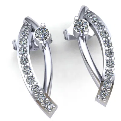 Pre-owned Jewelwesell 0.25ct Round Cut Diamond Ladies Casual Bar Stud Earrings 10k Gold