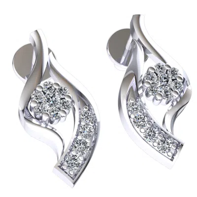 Pre-owned Jewelwesell 0.25ct Round Cut Not Enhanced Diamond Ladies Floral Cluster Earrings 18k Gold