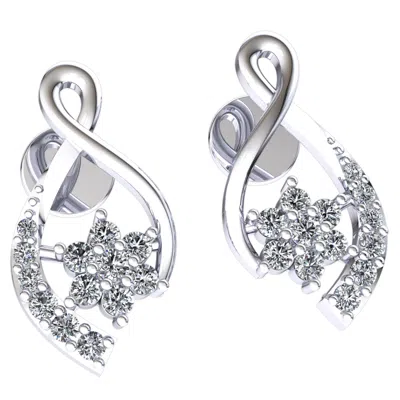 Pre-owned Jewelwesell 0.2ct Round Cut Not Enhanced Diamond Ladies Ribbon Flower Earrings 14k Gold In H