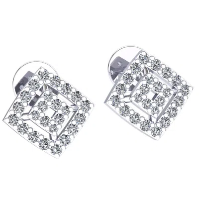 Pre-owned Jewelwesell 0.2ctw Round Brilliant Cut Diamond Ladies Square Stud Earrings 18k Gold In F