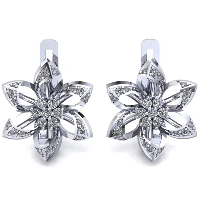 Pre-owned Jewelwesell 0.33ct Round Cut Diamond Ladies Fancy Flower Stud Earrings 10k Gold