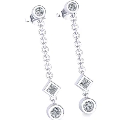 Pre-owned Jewelwesell 0.33ctw Round Cut Not Enhanced Diamond Ladies 3stone Dangling Earrings 10k Gold In J