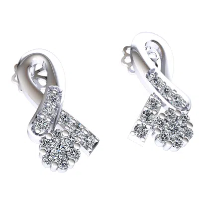 Pre-owned Jewelwesell 0.3ctw Round Brilliant Cut Diamond Ladies Ribbon Flower Earrings 10k Gold In J