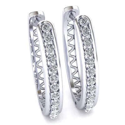 Pre-owned Jewelwesell 0.4ct Round Brilliant Cut Diamond Ladies Single Row Hoops Earrings 14k Gold