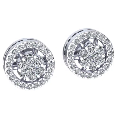 Pre-owned Jewelwesell 0.4ct Round Cut Not Enhanced Diamond Ladies Cluster Halo Earrings 10k Gold
