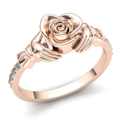 Pre-owned Jewelwesell 0.5ct Round Cut Diamond Ladies Personalized Hand Flower Fancy Ring 10k Gold