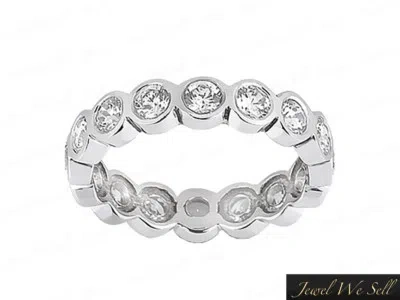 Pre-owned Jewelwesell 0.65ct Round Diamond Wedding Eternity Band Ring 10k White Gold Gh I1 Bezel Set