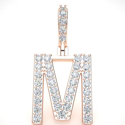 Pre-owned Jewelwesell 0.67ct Diamond Single Row 1" Letter 'm' Initial Pendant Necklace 14k Gold