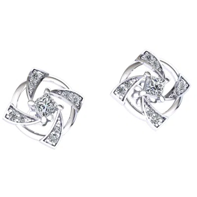 Pre-owned Jewelwesell 0.6ctw Princess Brilliant Cut Diamond Ladies Circle Studs Earrings 10k Gold In J