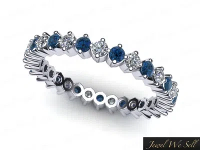Pre-owned Jewelwesell 0.70ct Blue Diamond Vertical Wedding Eternity Band Ring 10k White Gold I2 Gh I1