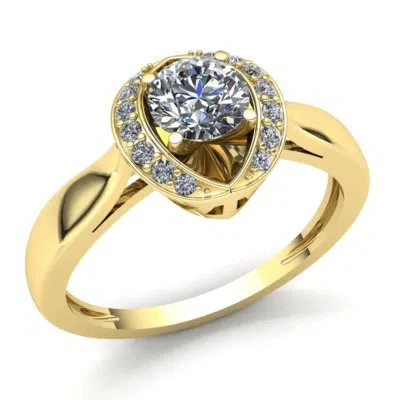 Pre-owned Jewelwesell 0.75ct Round Cut Diamond Ladies Fancy Guard Solitaire Engagement Ring 18k Gold