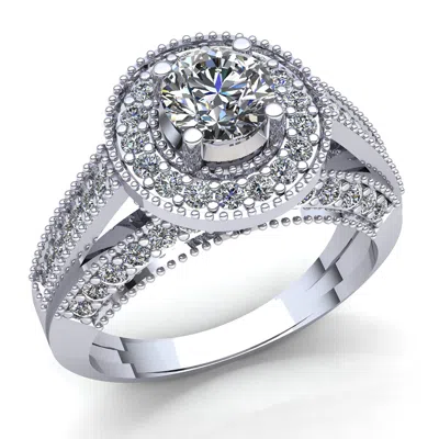 Pre-owned Jewelwesell 0.75ct Round Cut Diamond Ladies Halo Solitaire Engagement Ring 14k Gold