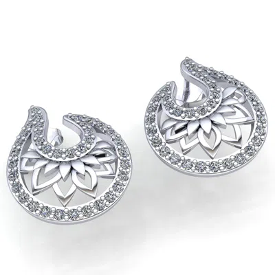 Pre-owned Jewelwesell 0.75ct Round Cut Diamond Ladies Lotus Flower Stud Earrings 10k Gold In J