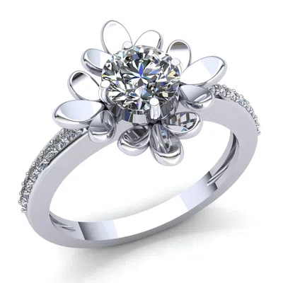 Pre-owned Jewelwesell 0.75ctw Round Cut Diamond Ladies Flower Solitaire Engagement Ring 10k Gold