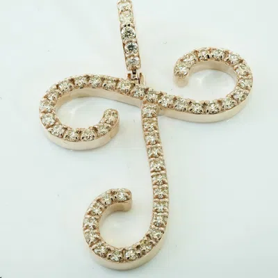 Pre-owned Jewelwesell 0.88ct Round Diamond Script 1.25" Letter 'j' Initial Pendant Charm 14k Gold