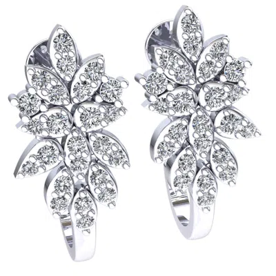 Pre-owned Jewelwesell 0.8ct Round Cut Not Enhanced Diamond Ladies Cluster Hoop Earrings 10k Gold In J