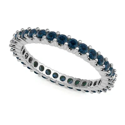 Pre-owned Jewelwesell 0.95ct Round Blue Diamond Eternity Band Ring Solid 10k White Gold I2