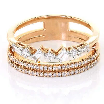 Pre-owned Jewelwesell 10k Rose Gold Baguette Round Diamond Wave Multi-row Fancy Band Ring 0.40ct In White