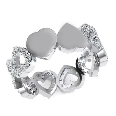 Pre-owned Jewelwesell 1.20ct Round Diamond Alternating Heart Eternity Band Ring Platinum Engravable In White/colorless
