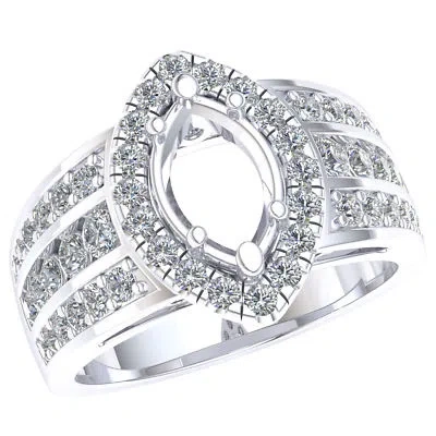 Pre-owned Jewelwesell 1.20ct Round Diamond Marquise Semi-mount Bridal Halo Engagement Ring 10k Gold In White