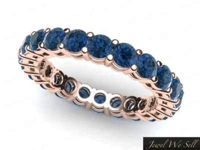 Pre-owned Jewelwesell 1.35ct Round Blue Diamond Shared Prong Gallery Wedding Eternity Band Ring 18k Si In H